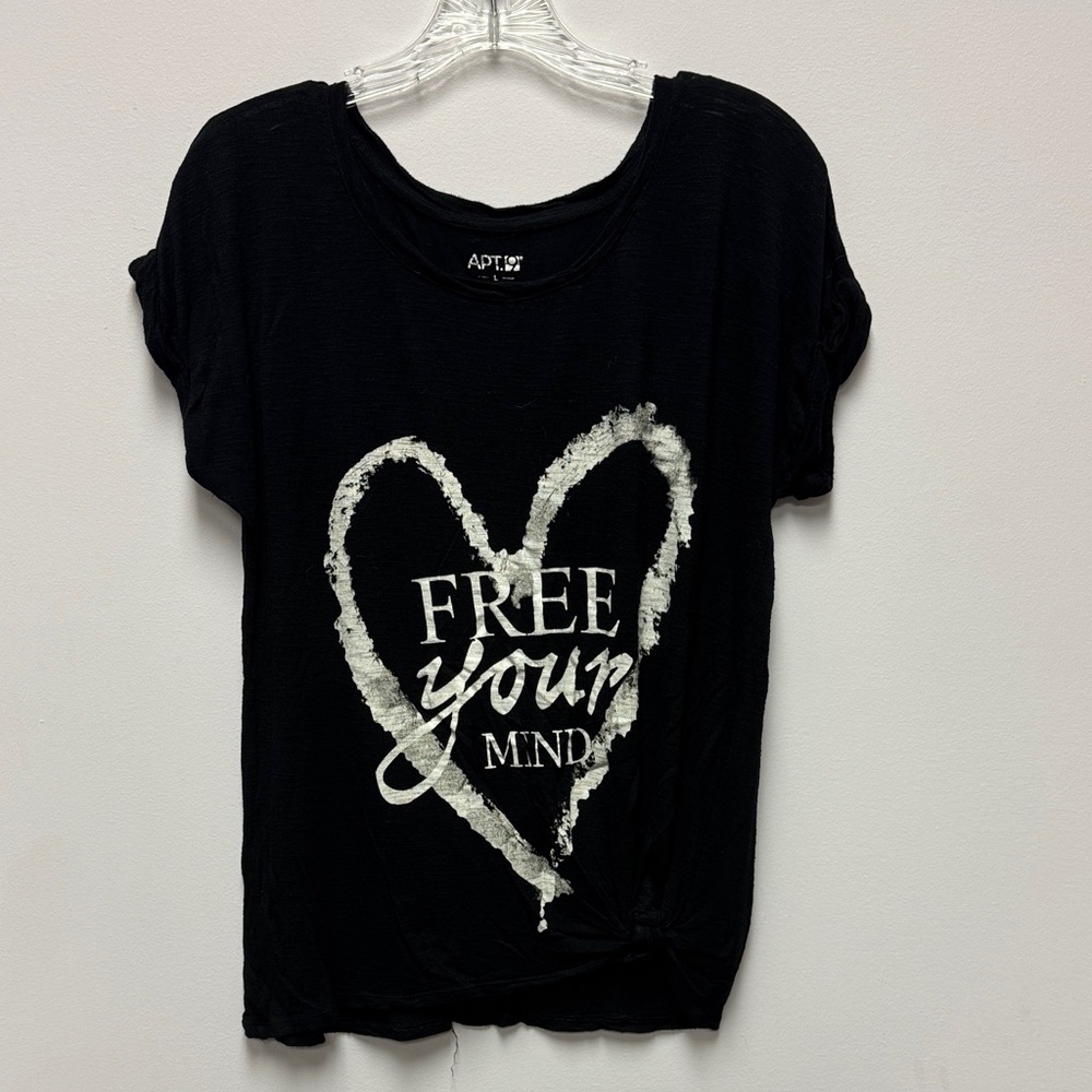 Apt. 9 Black Tee with Heart and Text Design